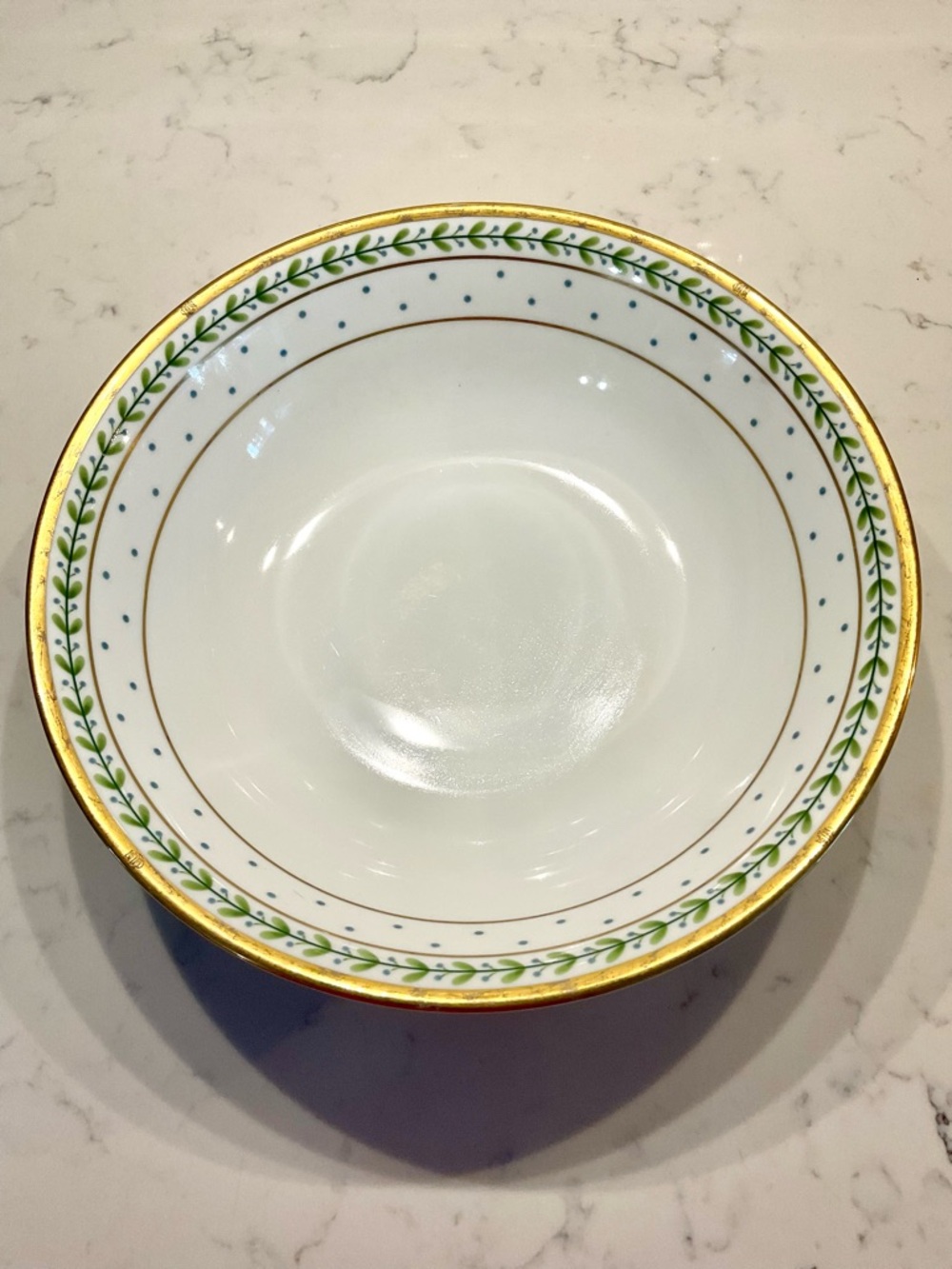 Dior White Porcelain Bowl with Green Vine and Gold Rim